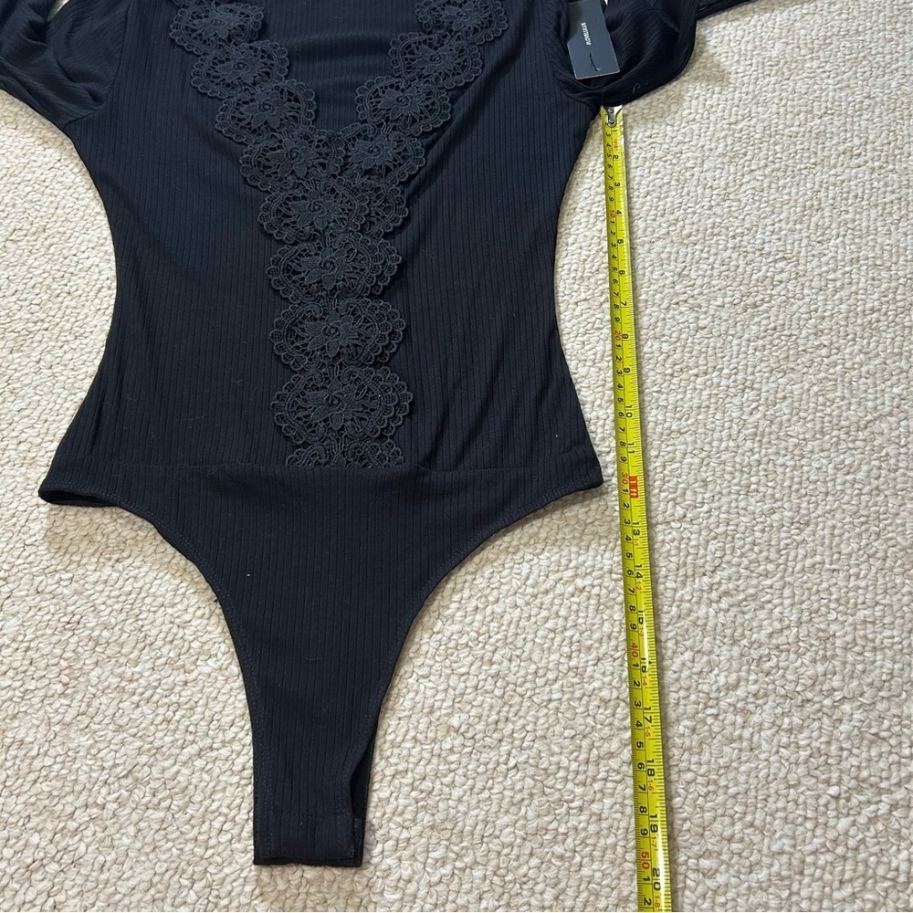 Lulu’s Come Back To You Black Lace Long Sleeve Ribbed Bodysuit Size XS NWT - Picture 10 of 10